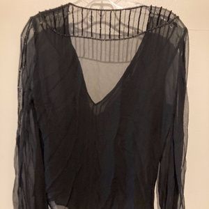 BLACK SILK BEADED TOP -S/